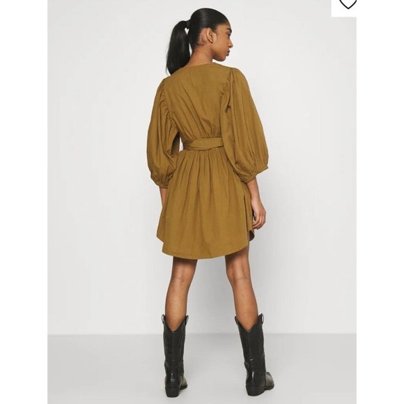YAS Medium 10 Mustard Long Sleeve Dress RRP $129 Balloon Knee Length Ermi Cotton - Picture 6 of 12